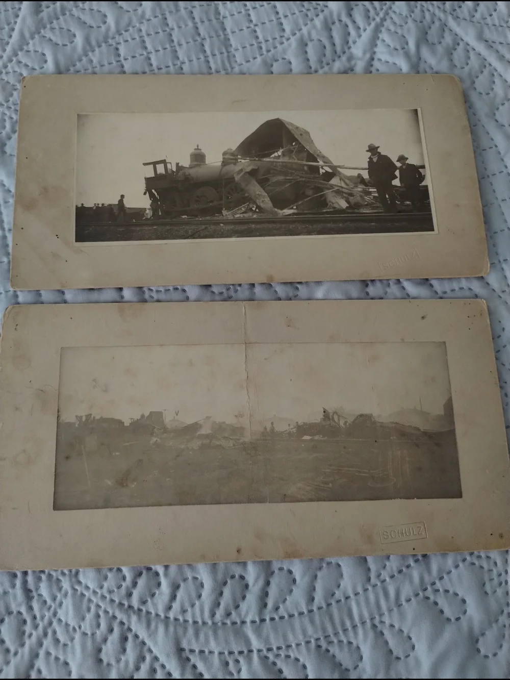 2 Vintage Sepia Train Wreck Wall Art - Neutral Toned Historical Photo